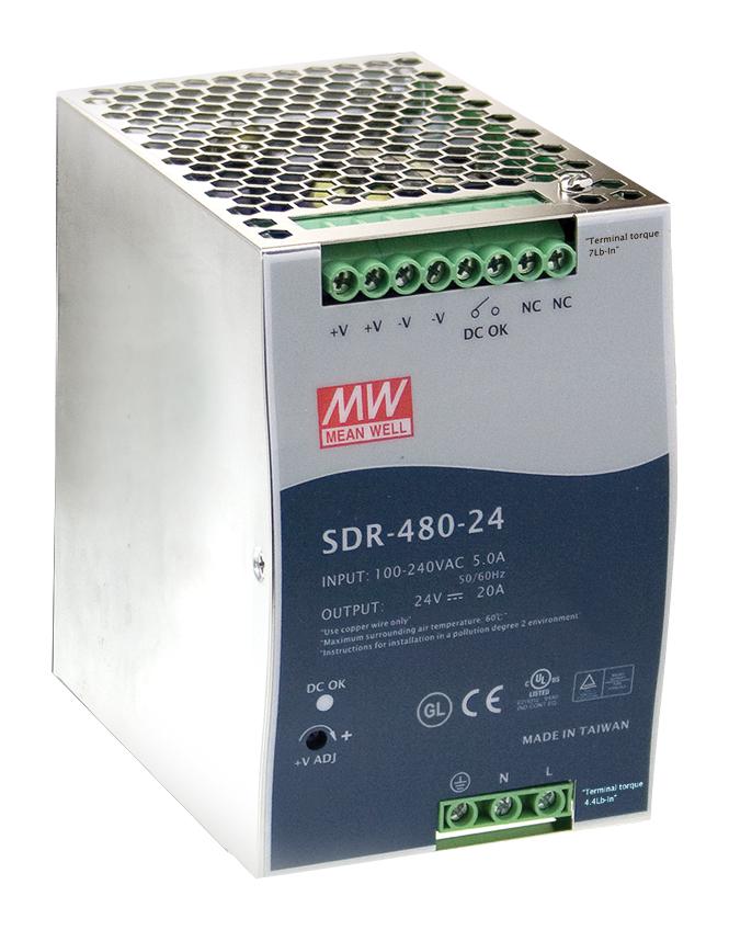 Mean Well SDR-480-24 AC/DC DIN Rail Power Supply (PSU) ITE 1 Output 480 W 24 V 20 A