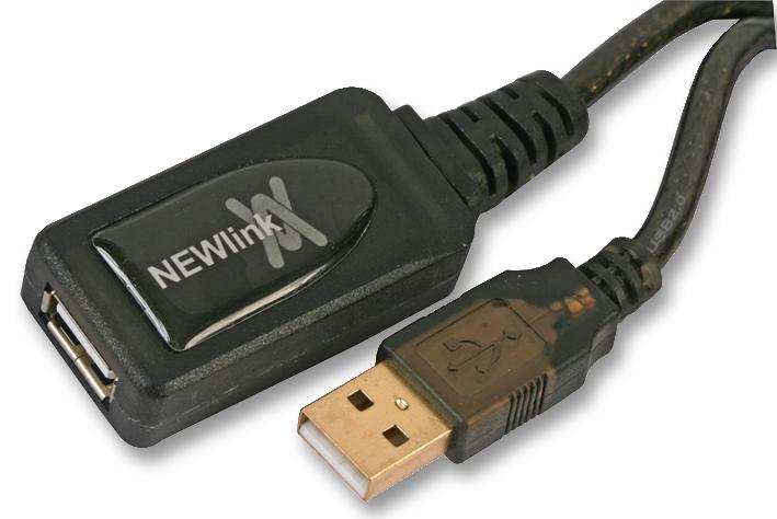 NEWLINK USB2REP20 USB Cable, USB Type A Plug, USB Type A Receptacle, 20 m, 65.62 ft, USB 2.0, Black