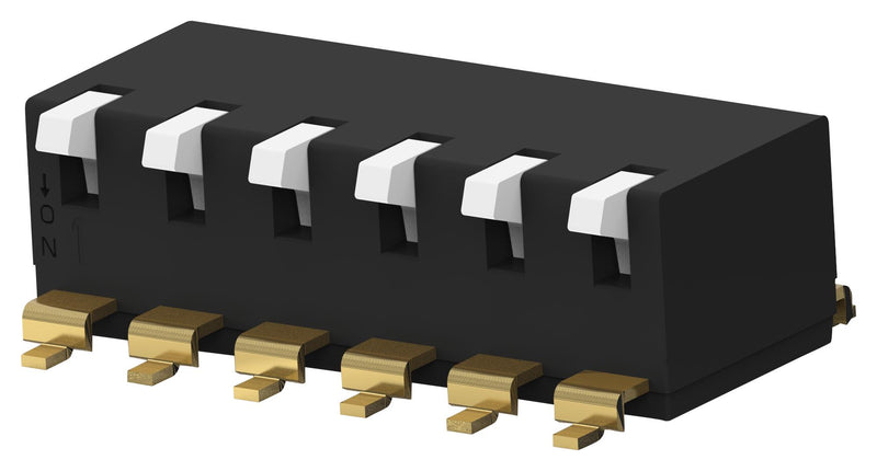 Alcoswitch - TE Connectivity EDSP06SGLNNTU04 DIP / SIP Switch Long Type 6 Circuits Piano Key Surface Mount Spst 24 V 25 mA