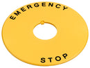 Idec HWAV5-27 Engraved Legend Nameplate Emergency Stop Black on Yellow Plastic 80 mm OD/22mm ID HW Series