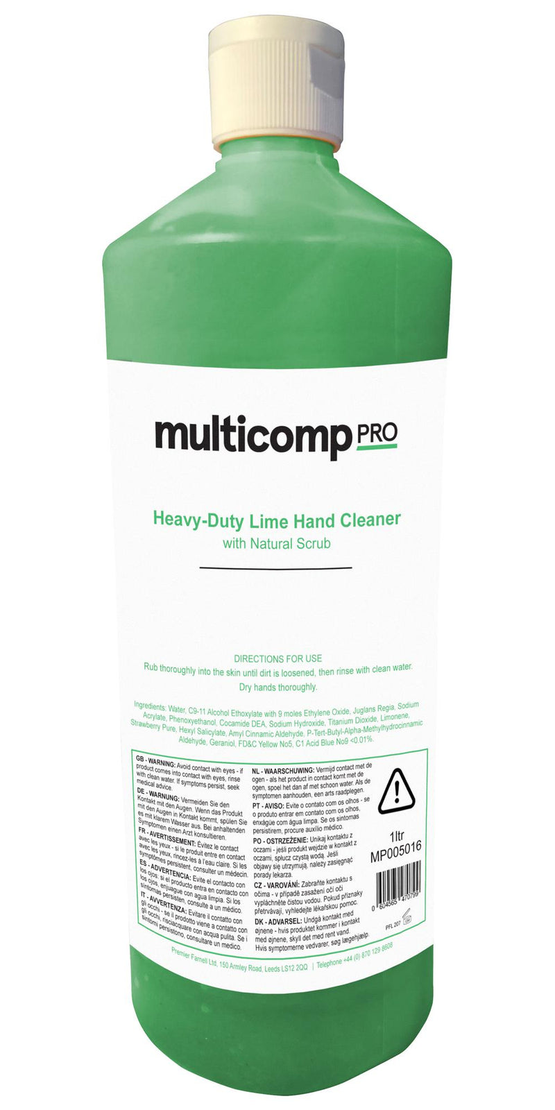 Multicomp PRO MP005016 Hand Cleaner Lime 1l Flip-Top Bottle