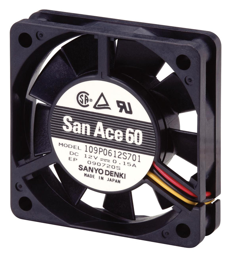 Sanyo Denki 109P0624H701 DC Axial Fan 24 V Square 60 mm 15 Ball Bearing 14.1 CFM