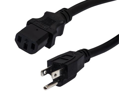 L-COM PPA00011-15F Universal CPU Power Cord - Nema 5-15P TO C13 15 AMP FT Black 07AH3280