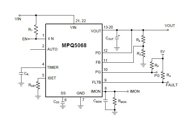 Monolithic Power Systems (MPS) MPQ5068GQV-AEC1-P Hot-Swap Controller 12 Vin QFN-22