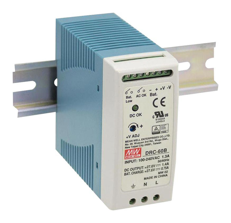 Mean Well DRC-60B AC/DC DIN Rail Power Supply (PSU) Battery Charger (UPS Function) ITE 1 Output 59.34 W 27.6 V