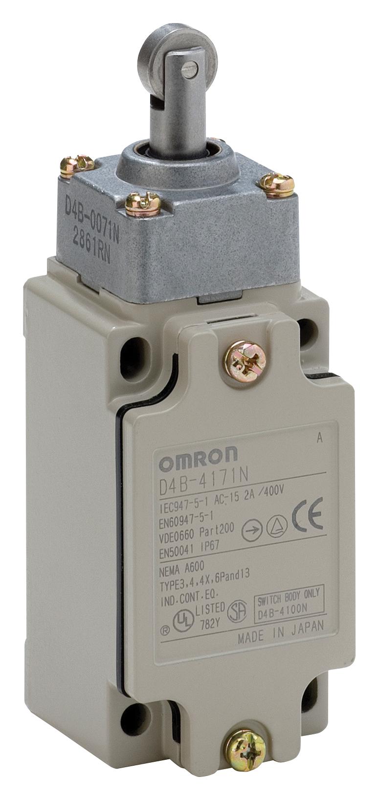 Omron Industrial Automation D4B4171N Limit Switch Top Roller Plunger SPST-NC SPST-NO 10 A 400 V 18.63 N D4B Series