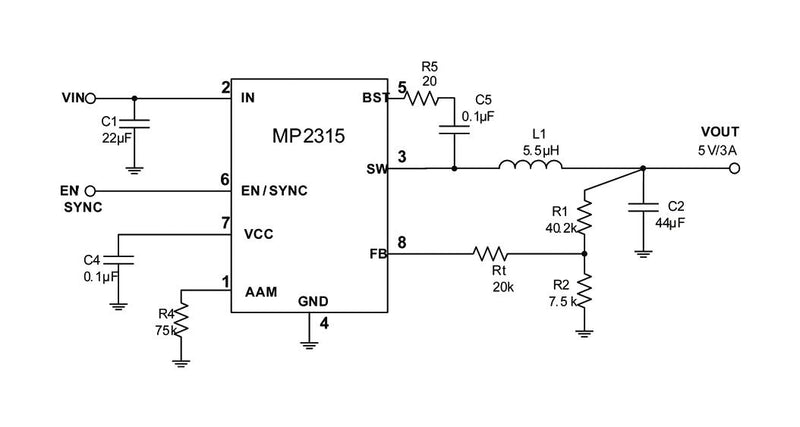 Monolithic Power Systems (MPS) MP2315SGJ-P DC-DC Switching Synchronous Buck Regulator 4.5V-24V in 800mV to 22.8V out 3A 500kHz TSOT-23-8 New