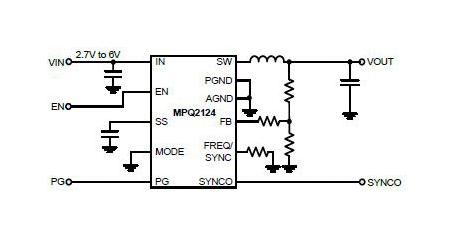 Monolithic Power Systems (MPS) MPQ2124GD-AEC1-P MPQ2124GD-AEC1-P DC-DC Switching Synchronous Buck Regulator Adjustable 2.7 V to 6 in 0.606-6 V/3 A out QFN-11