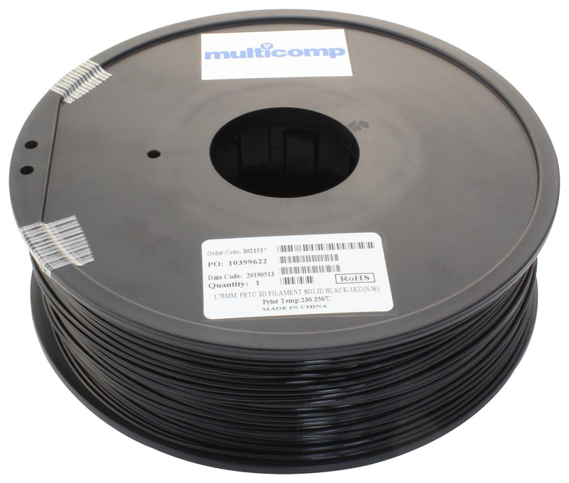 Multicomp MC011465 3D Printer Filament Petg 1.75 mm Solid Black 250 &deg;C Melting Temp