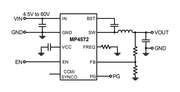 Monolithic Power Systems (MPS) MP4572GQB-P Voltage Regulator Buck Converter Adjustable 4.5 to 60 V/In 1 54 V/Out 2 A 125 &deg;C QFN-12