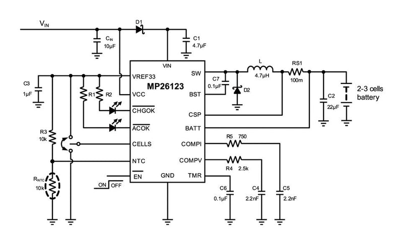 Monolithic Power Systems (MPS) MP26123DR-LF-P Battery Charger for 3 Cells of Li-Ion 24V Input 12.6V/2A Charge QFN-EP-16 New