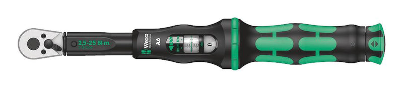 Wera CLICK-TORQUE A 6 Torque Wrench Reversible Ratchet Hex 0.25 " Drive 290 mm Length 2.5N-m to 25N-m