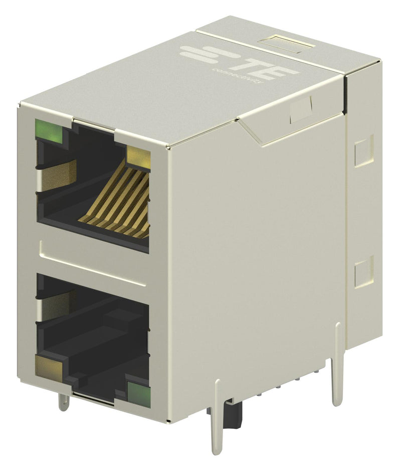 TE Connectivity 2301997-7 Modular Connector RJ45 Jack 2 x 1 (Stacked) 8P8C Cat5e Through Hole Mount