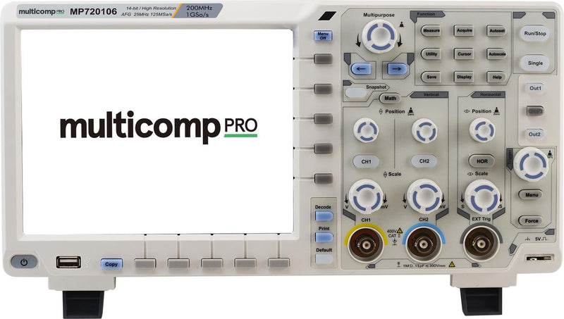 Multicomp PRO MP720106 Digital Oscilloscope 14-bit 4-in-1 2+1 Channel 200 MHz 1 Gsps 40 Mpts 1.7 ns