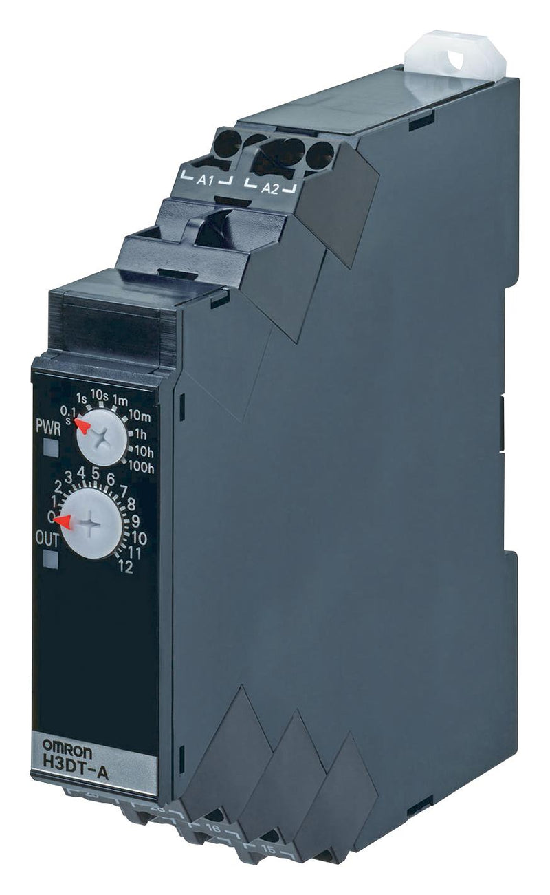 Omron Industrial Automation H3DT-A1 AC/DC24-240 Analogue Timer H3DT-A On-Delay 0.1 s 1200 h 8 Ranges 1 Changeover Relay