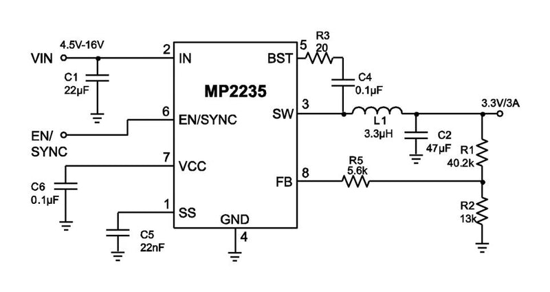 Monolithic Power Systems (MPS) MP2235GJ-P DC-DC Switching Synchronous Buck Regulator 4.5V-16V in 800mV to 14.4V out 3A 800kHz TSOT-23-8 New