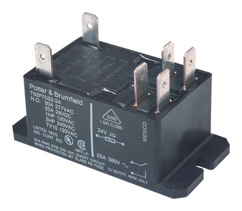 POTTER&BRUMFIELD - TE Connectivity T92P7D12-24 Power Relay DPST-NO 24 VDC 30 A T92 Series PCB DC Monostable