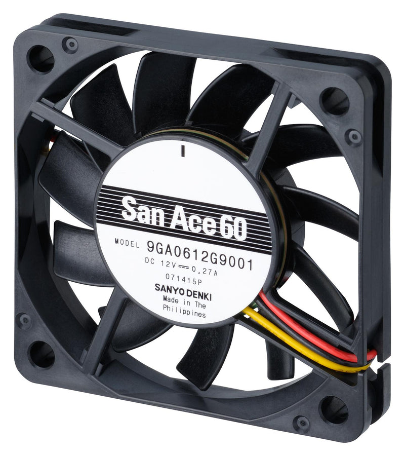 Sanyo Denki 9GA0612G9001 Axial Fan San Ace 60 Series 12 V DC mm 10 43 dBA 21.9 cu.ft/min