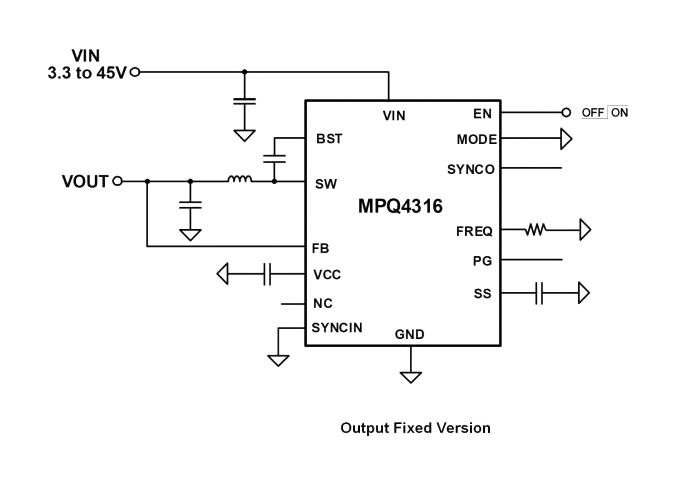 Monolithic Power Systems (MPS) MPQ4316GRE-AEC1-P DC-DC Switching Synchronous Buck Regulator Adjustable 3.3 to 45 V in 0.815 42.75 Out QFN-20