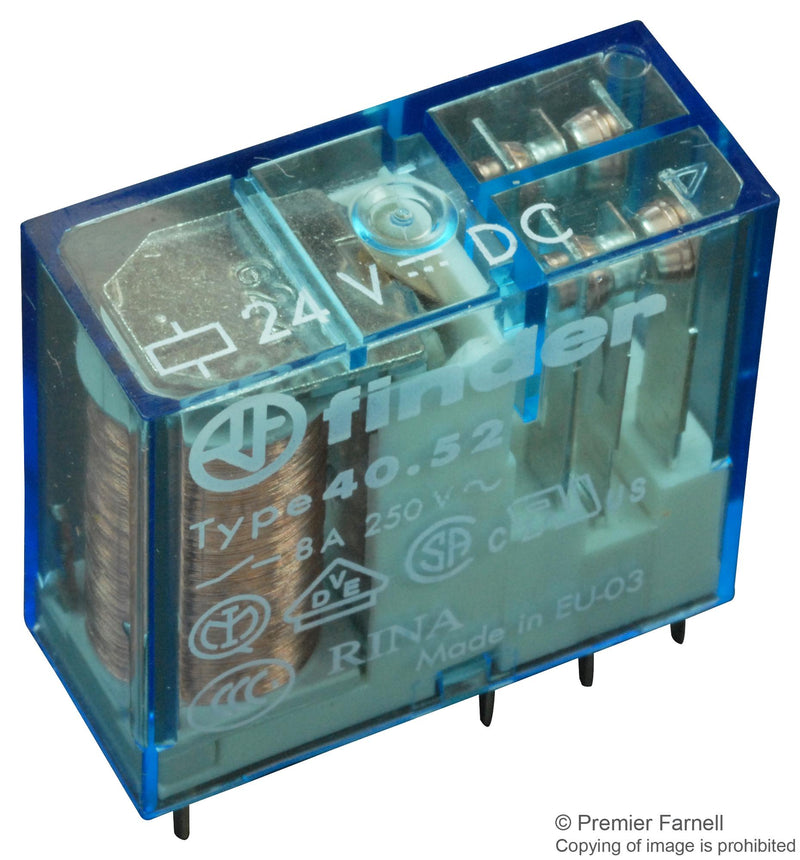 Finder 40.52.9.110.0000 Power Relay Dpdt 110 VDC 8 A 40 Series Through Hole