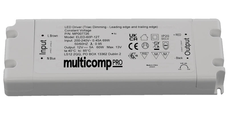 Multicomp PRO MP007726 MP007726 LED Driver IP20 Lighting 60 W 12 V 5 A Constant Voltage 200