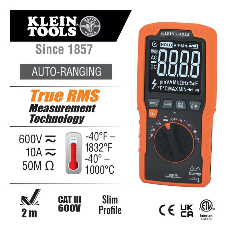 Klein Tools MM450 Digital Multimeter HH Trms 10A 600V New