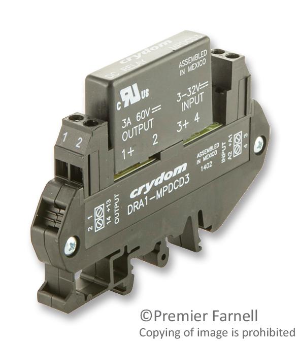 SENSATA/CRYDOM DRA1-MPDCD3 DRA1-MPDCD3 Solid State Relay SPST-NO 3 A 60 VDC DIN Rail Cage Clamp