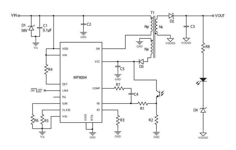 Monolithic Power Systems (MPS) MP8004GQW-P Over Ethernet (POE) Controller 48V Input 31.5V Uvlo QFN-EP-20