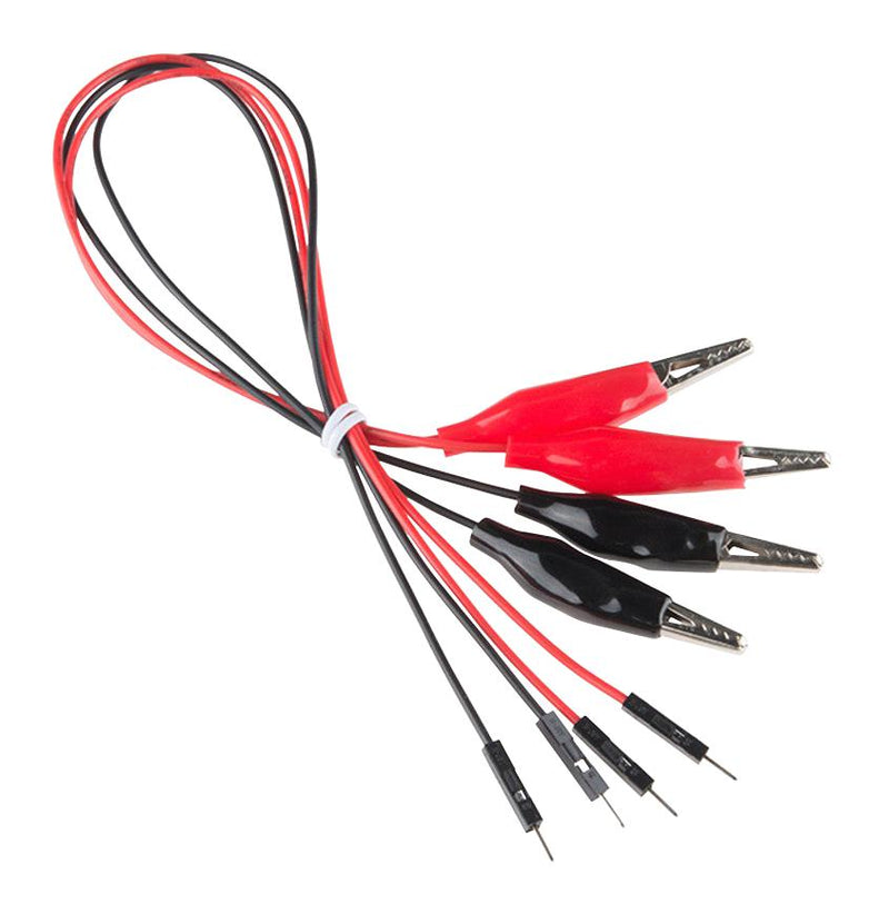 Kitronik 2480 Test Lead Crocodile Clip to Jumper Pin Black Red 4 Leads 300 mm