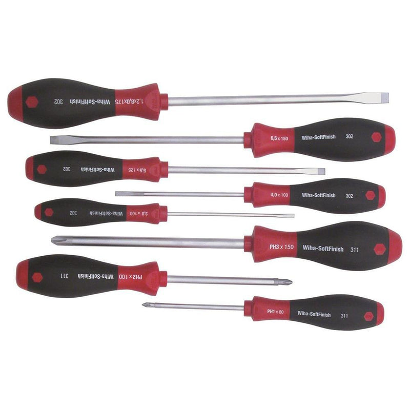 Wiha 30298 Softfinish Screwdriver Slotted and Phillips 8 Piece Set 53Y1875