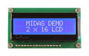 Midas MC21605H6W-BNMLW3.3-V2 MC21605H6W-BNMLW3.3-V2 Alphanumeric LCD 16 x 2 White on Blue 3.3V Parallel English Japanese Transmissive