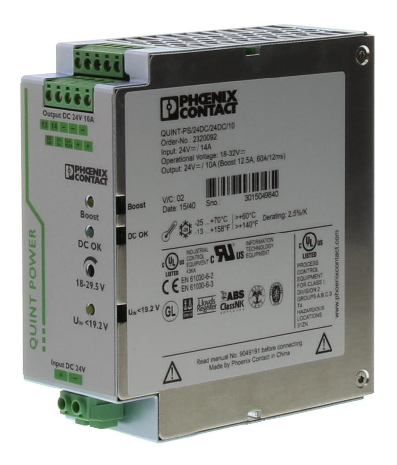 Phoenix Contact QUINT-PS 24DC/24DC/10 QUINT-PS 24DC/24DC/10 Isolated DIN Rail Mount DC/DC Converter ITE 2:1 240 W 1 Output 24 V 10 A