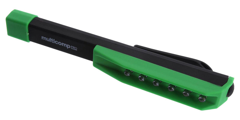 Multicomp PRO MP700255 Torch Pen Light LED 50 lm AAA Batteries x 3 (Not Supplied) Black / Green New