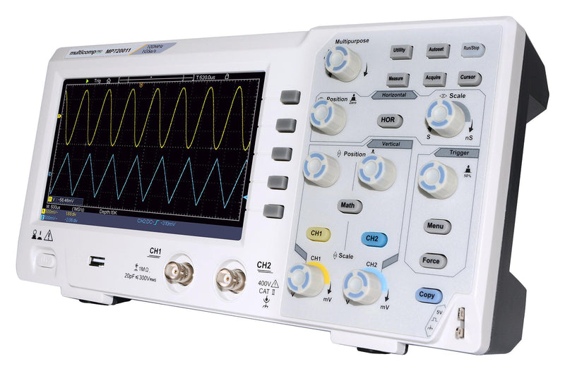 Multicomp PRO MP720011 EU-UK Digital Oscilloscope Economical Eco Series 2 Analogue 100 MHz 1 Gsps 10 Kpts 3.5 ns