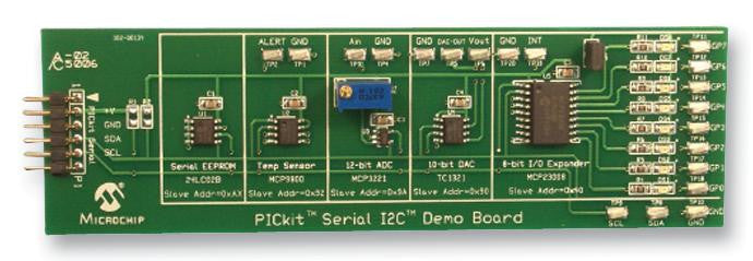 MICROCHIP PKSERIAL-I2C1 PICkit Serial I2C Demo Board, Five Unique Devices with I2C Interfaces, PICkit Serial Analyzer